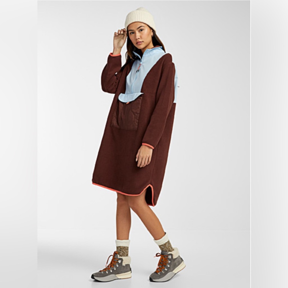 Nylon block polar fleece anorak dress
